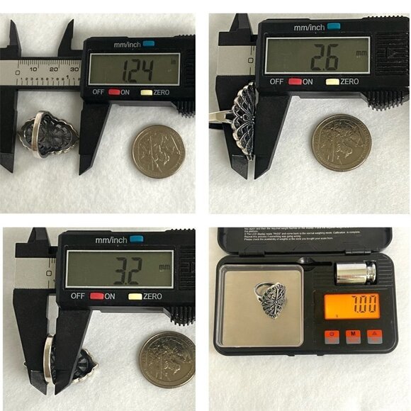 Sterling Silver 925 Openwork Scrollwork Wide Black Black Rhinestone Ring Sz 8 - Picture 10 of 16